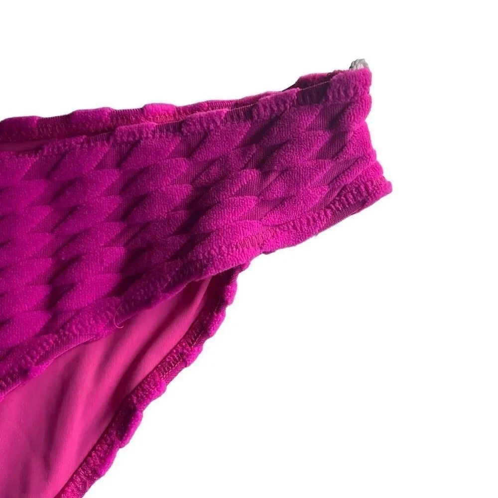 Good American 7 4X Plus‎ Bikini Bottom Hawaiian Pink Textured High Cut NWT Beach